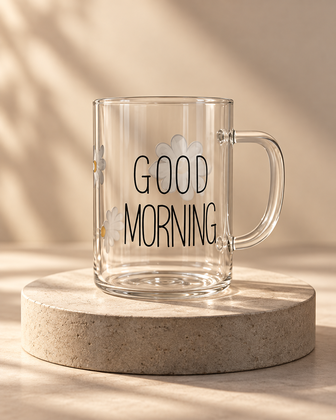 Good Morning Daisy Glass Coffee Mug – Cute Floral Coffee Cup