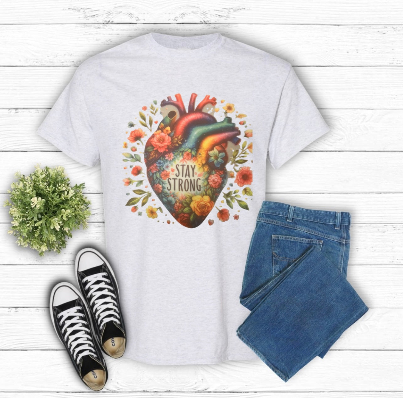 Stay Strong Flowered Heart T-shirt