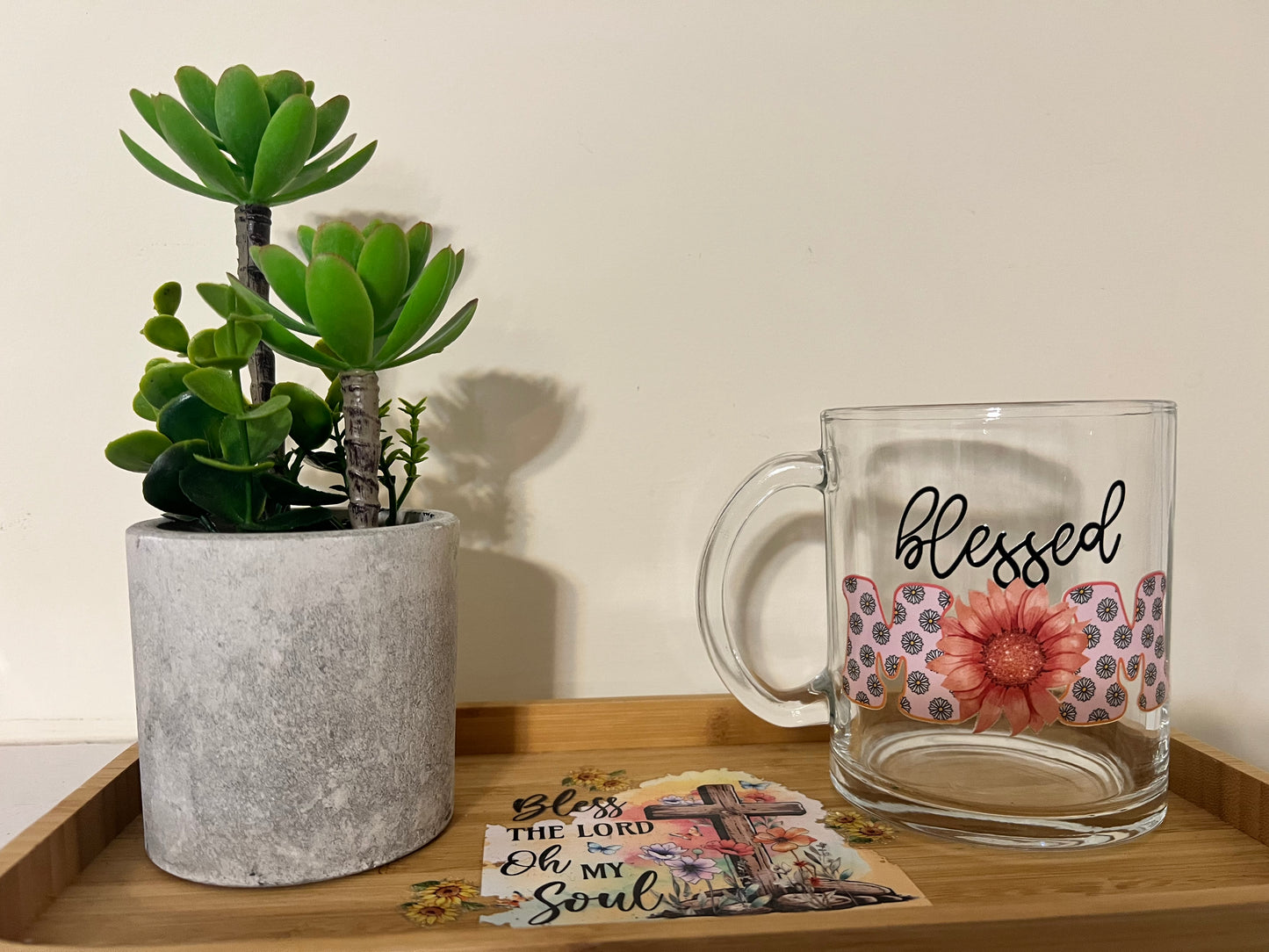 Blessed Mom 17oz Glass Mug