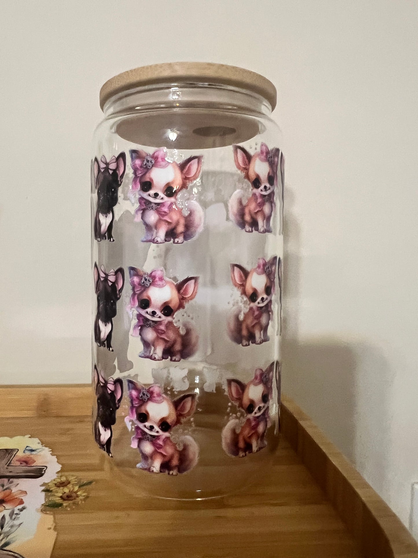 Dog 16oz Glass Tumbler (Pink)