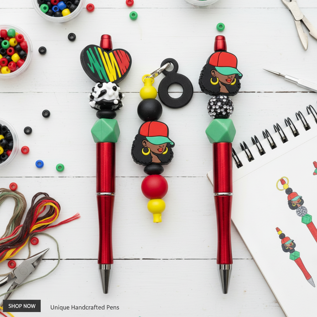 Juneteenth 1865 Celebration Bundle | 20 oz Glass Tumbler, Beaded Pens & Cup Charm
