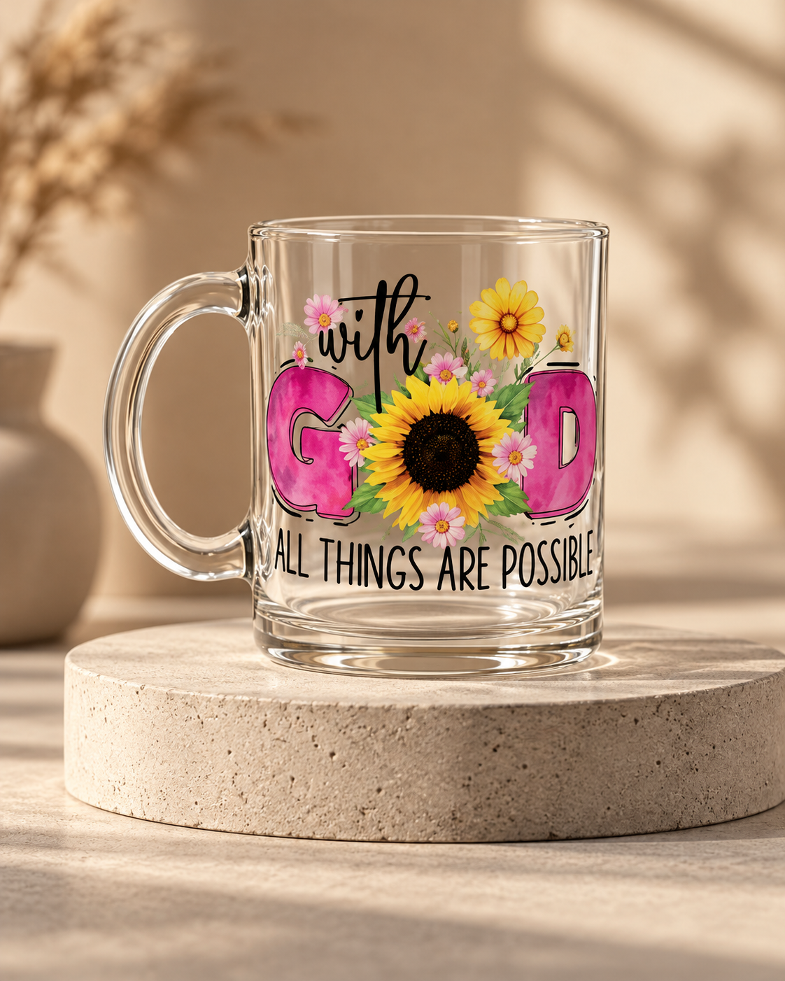 With God All Things Are Possible 17oz Glass Mug – Christian Gift
