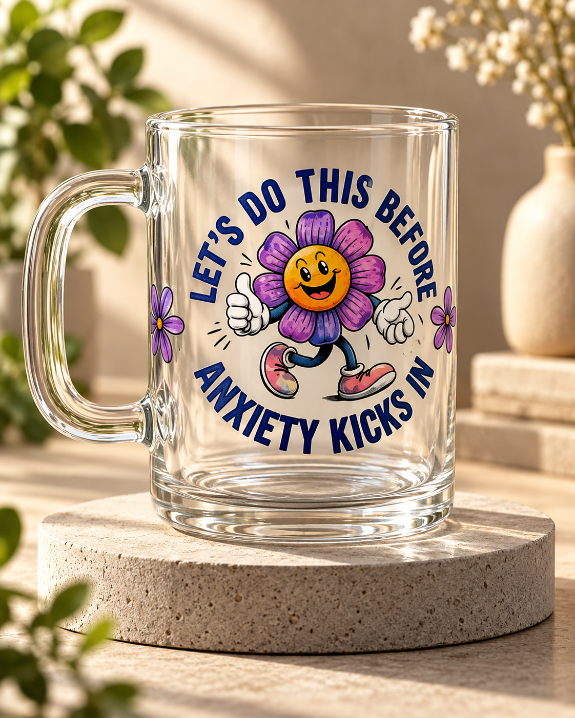 Let's Do This Before Anxiety Kicks In 17oz Glass Coffee Mug | Funny Gift