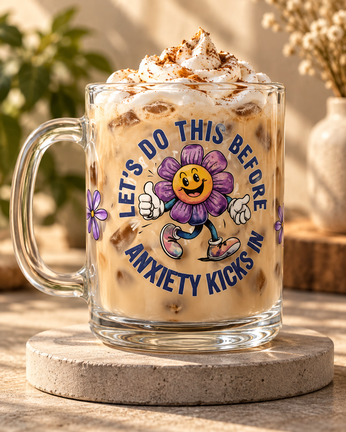 Let's Do This Before Anxiety Kicks In 17oz Glass Coffee Mug | Funny Gift