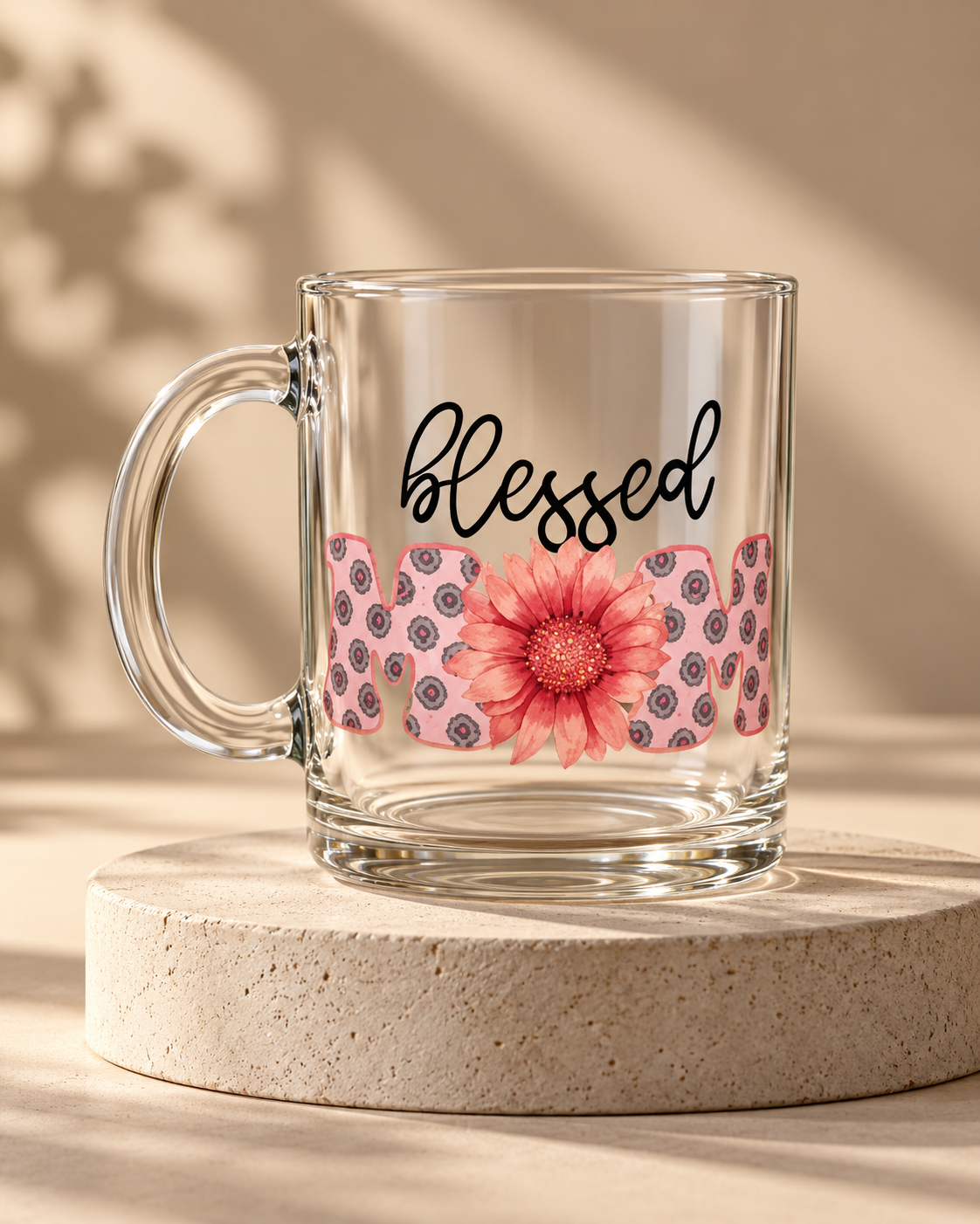 Blessed Mom 17oz Glass Coffee Mug – Mother's Day Gift