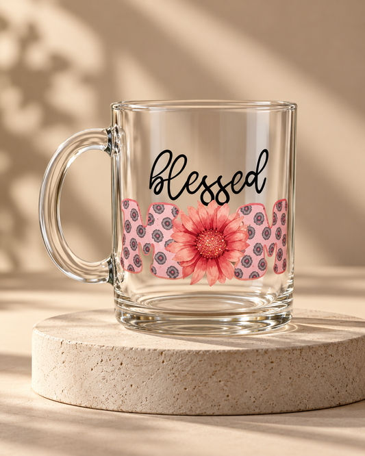 Blessed Mom 17oz Glass Coffee Mug – Mother's Day Gift