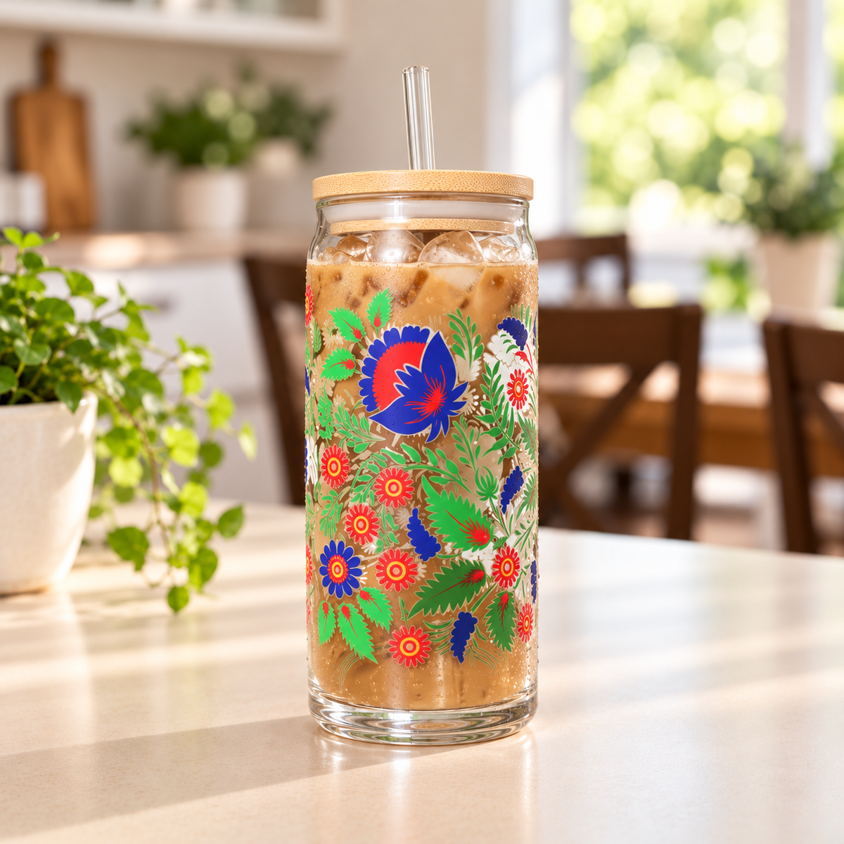 Fiesta Flowers 20oz Glass Tumbler