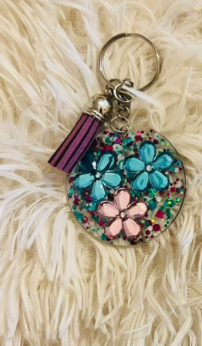 Purple/Teal Flower Key Chain