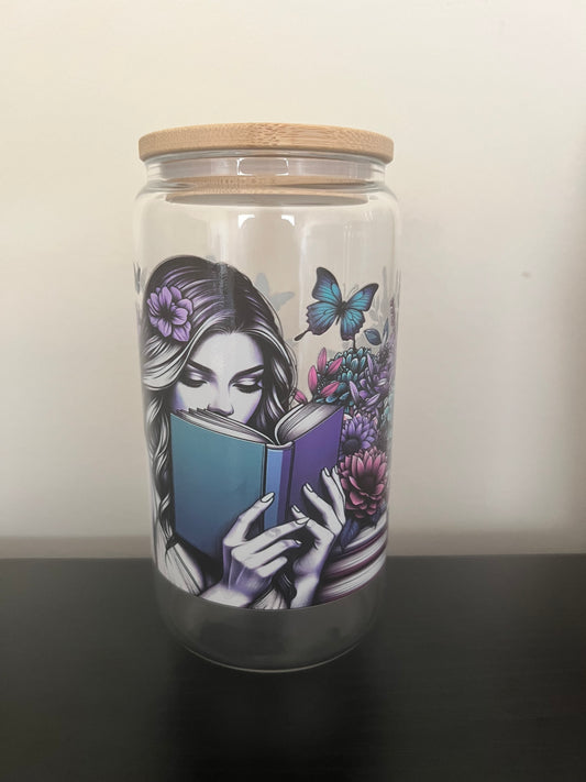 A Girl Who Loves a Book 16oz Glass Tumbler