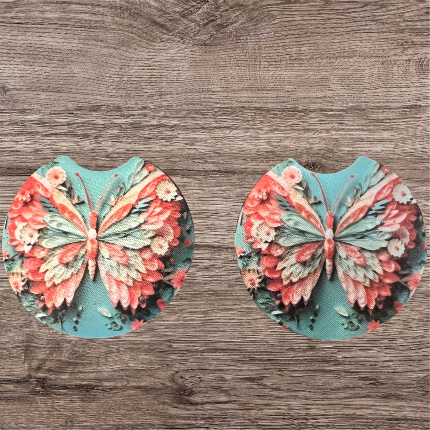 Floral Butterfly Car Coasters (Set of Two)