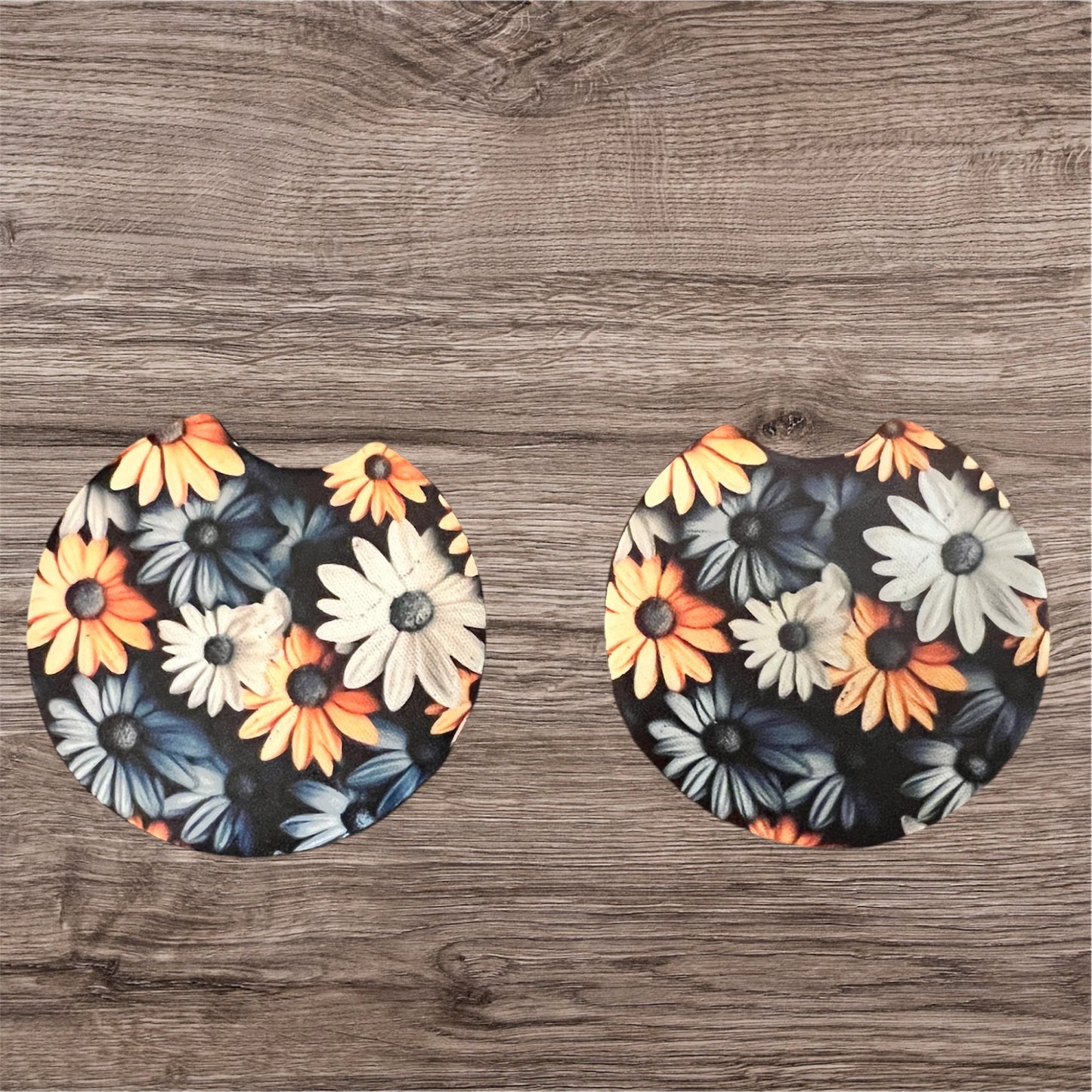 Yellow/Blue Daisy Car Coasters (Set of Two)