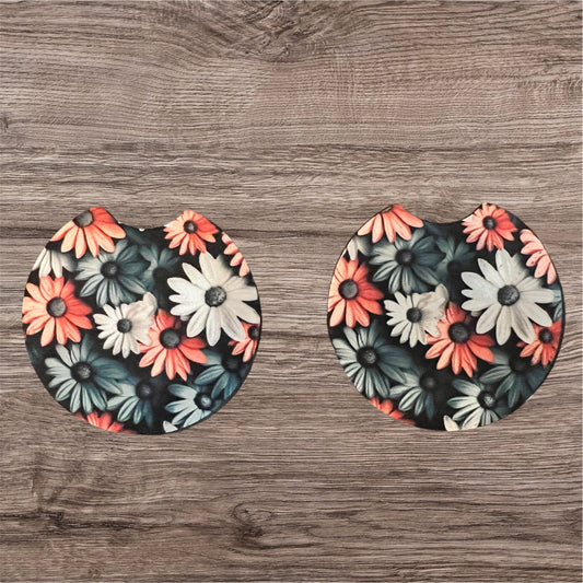 Orange/Blue Daisy Car Coasters (Set of Two)