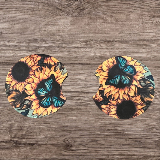 Butterfly/Sunflower Car Coasters (Set of Two)