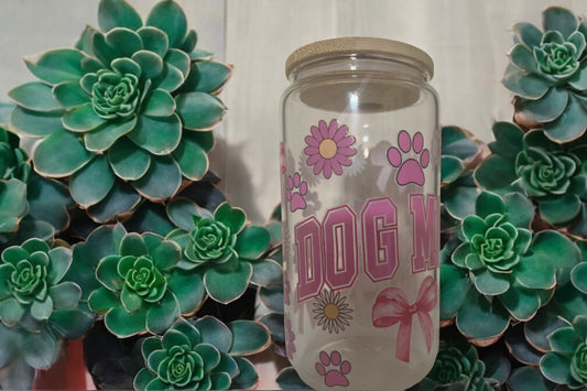 Dog Mom 16oz Glass Tumbler