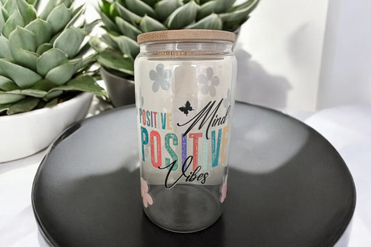 Positive Mood Positive Vibes 16oz Glass Tumbler