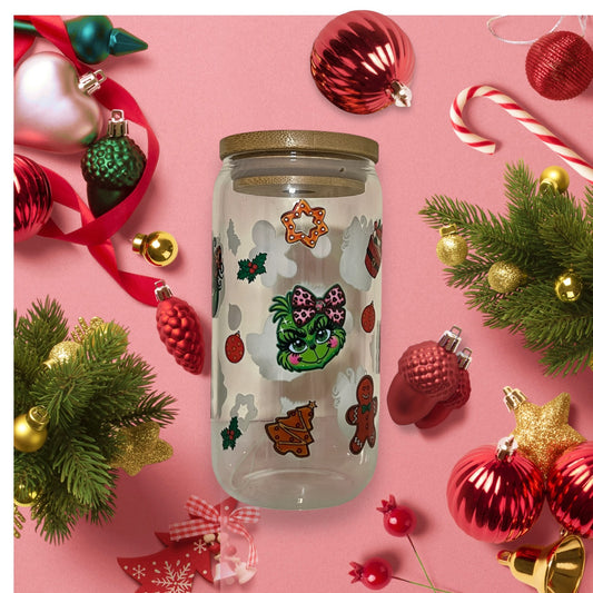 Pumpkin Grinch 16oz Glass Tumbler