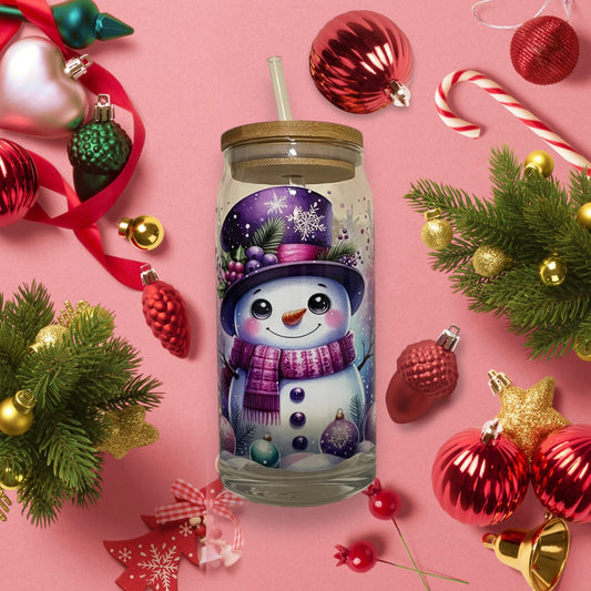 Purple Frosty the Snowman 20oz Glass Tumbler