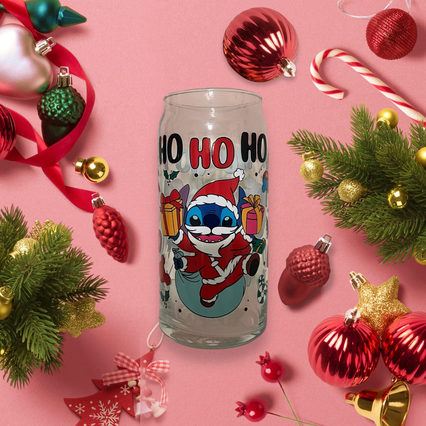 Stitch Ho Ho Ho 20 oz Glass Tumbler