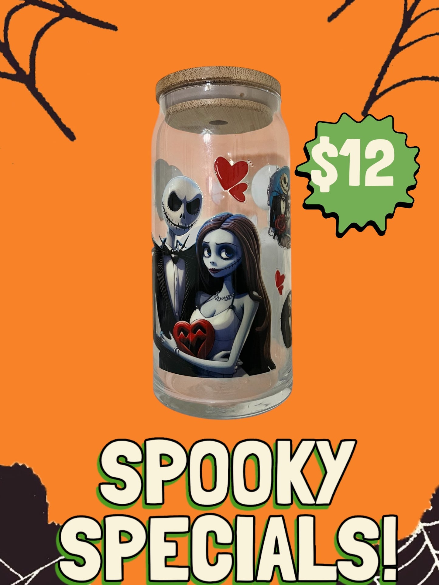 Jack and Sally 20oz Glass Tumbler