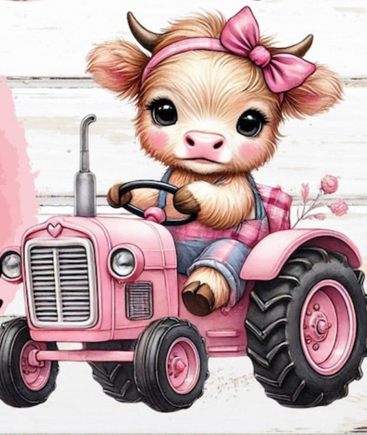 Pink Tractor & Baby Cow Bundle 24oz Glass Tumbler and Journal