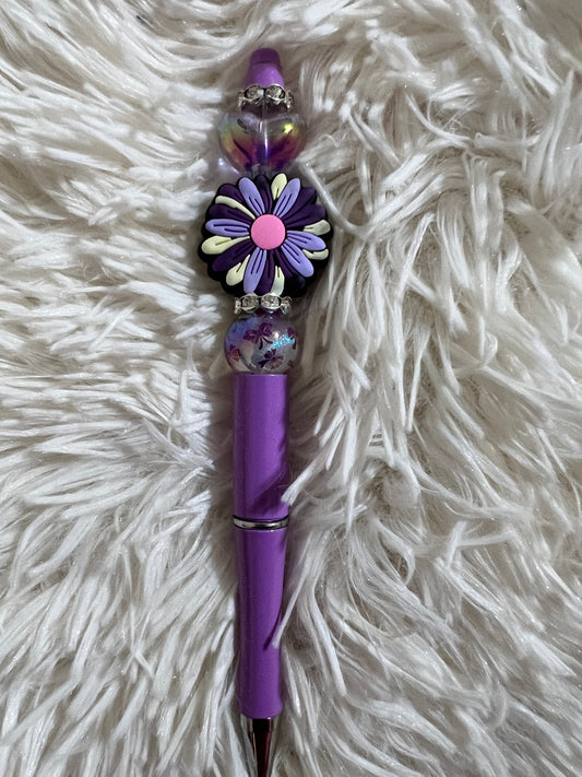 Purple Flower Beadable Pen