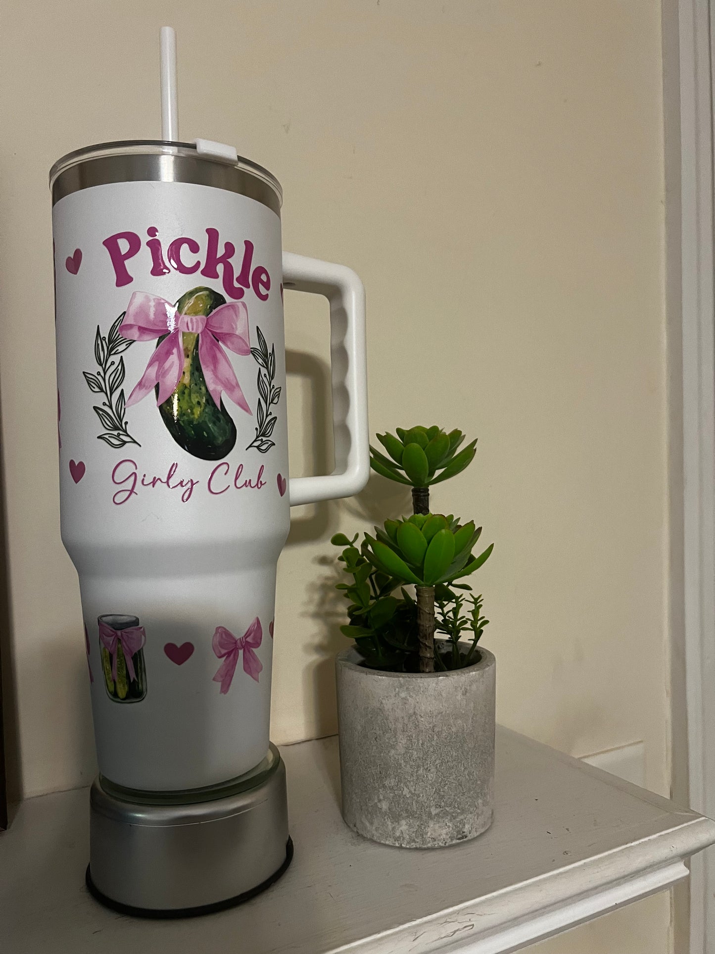 Coquette Pickle Girly Club 40oz White Stainless Steel Tumbler