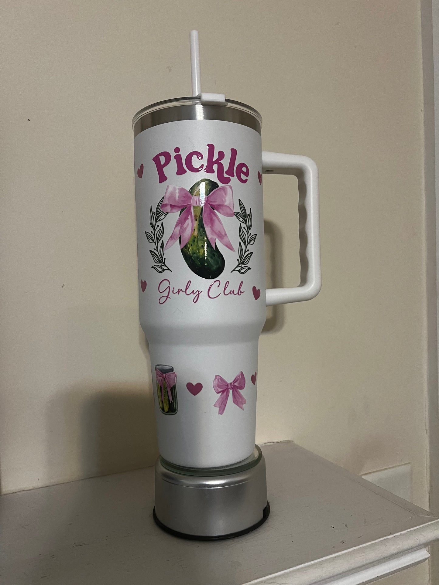Coquette Pickle Girly Club 40oz White Stainless Steel Tumbler