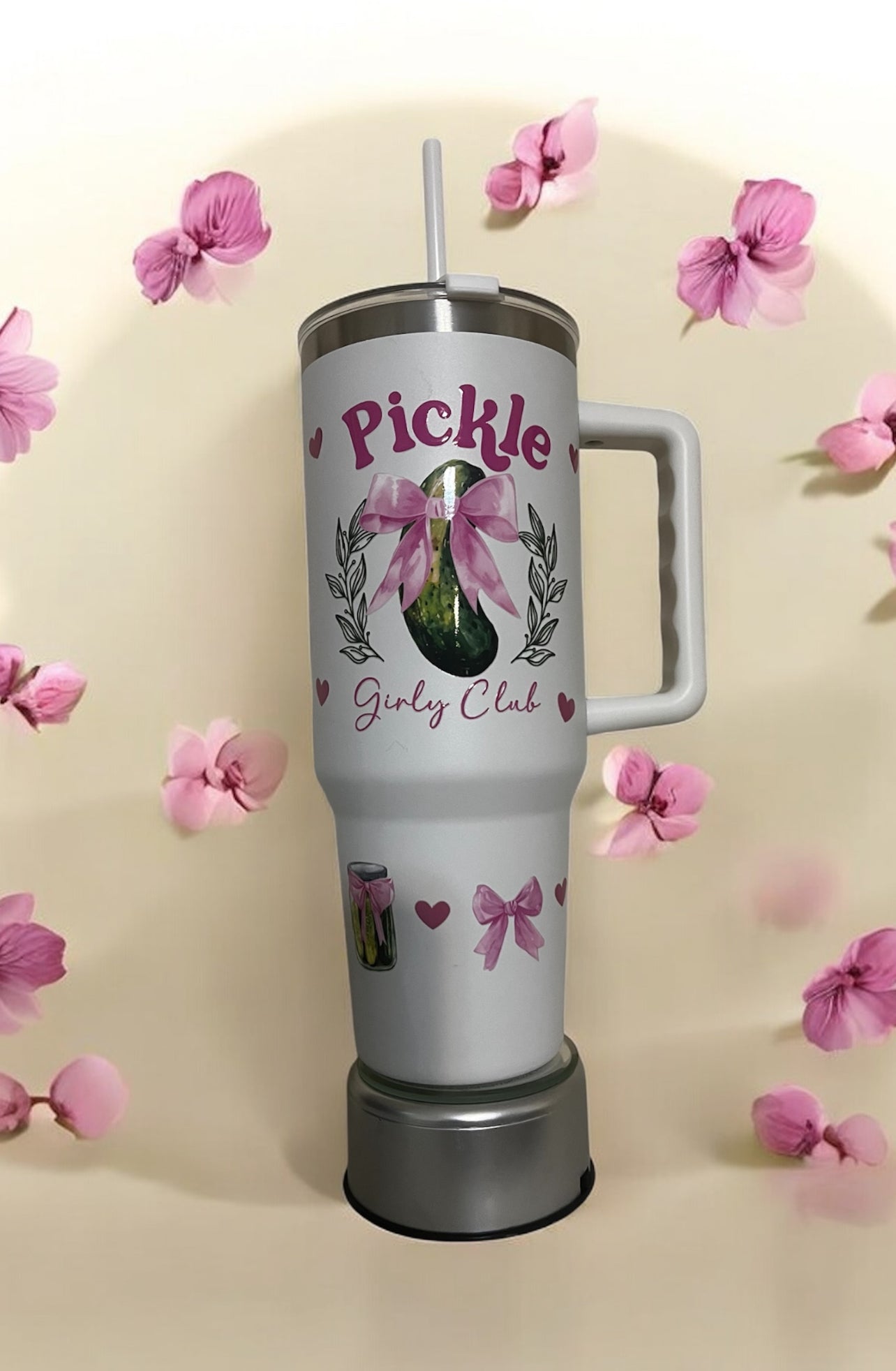 Coquette Pickle Girly Club 40oz White Stainless Steel Tumbler
