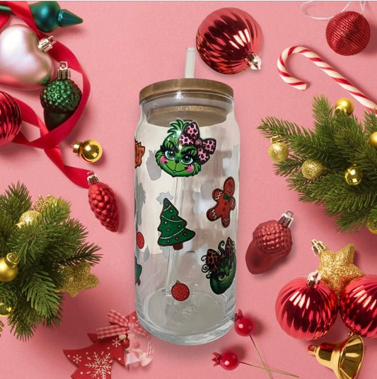 Baby Grinch and Gingerbread 20oz Glass Tumbler