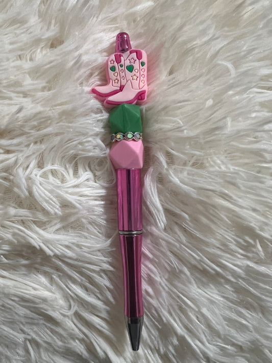 Pink Cowboy Boots Beadable Pen