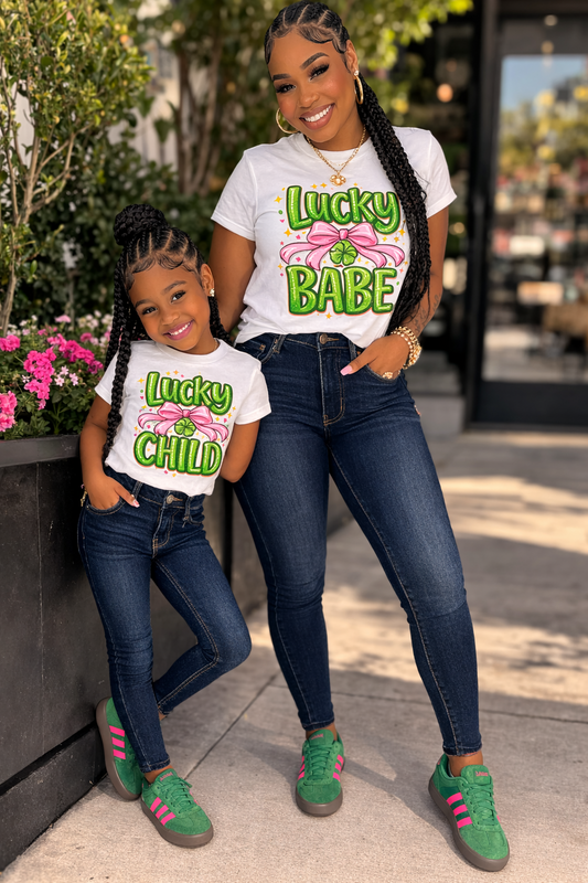 Lucky Babe Lucky Child Matching Shirts – Mom and Daughter St. Patrick’s Day Shirts – Mommy and Me Matching Outfit – Lucky Family T-Shirts