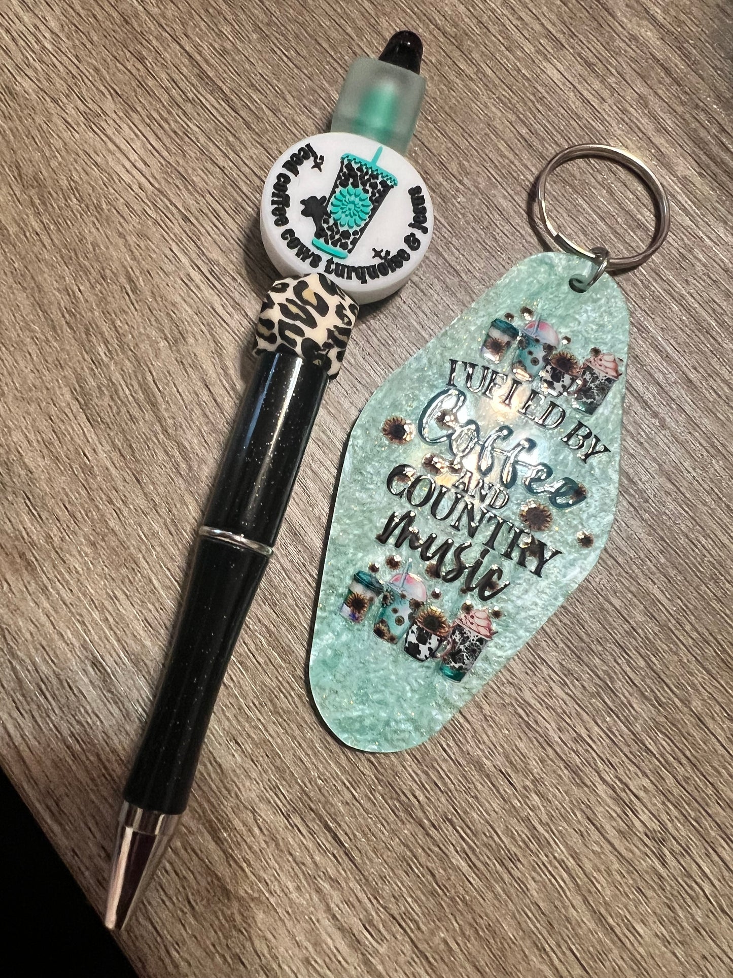 Fueled by Coffee and Country Music Retro Motel Keychain