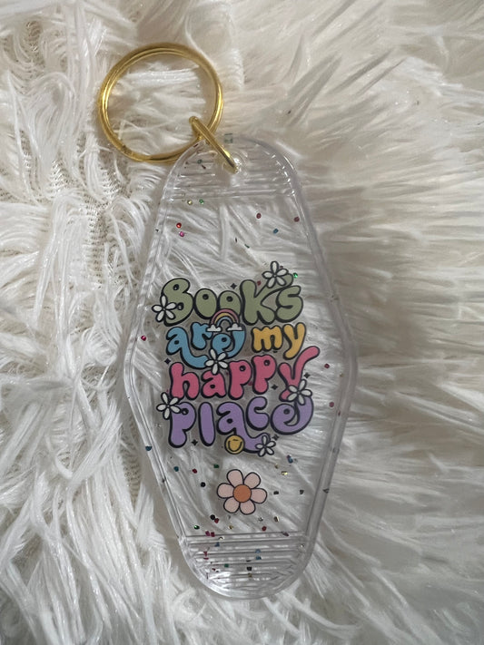 Books are my Happy Place Retro Motel Keychain