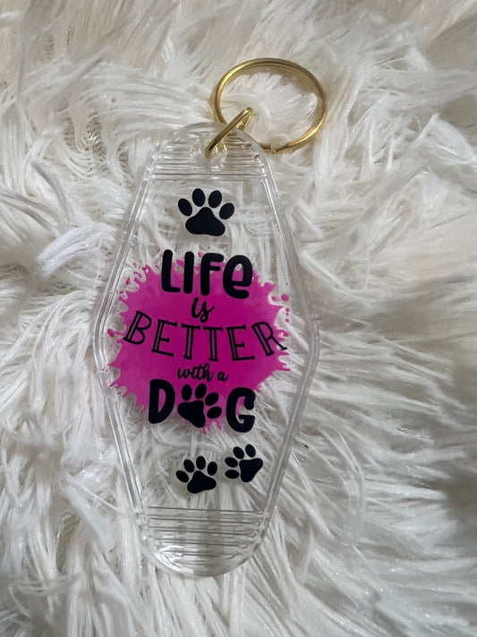 Life is Better with a Dog Retro Motel Keychain