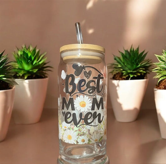 Best Mom Ever Daisy 20oz Glass Tumbler