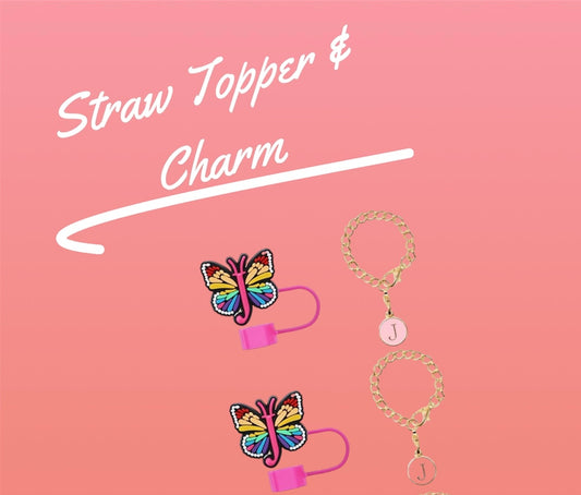 Butterfly Tumbler Charm and Straw Topper (Letter J)