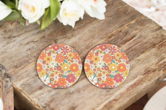 Flower Ceramic Car Coasters (Set of Two)