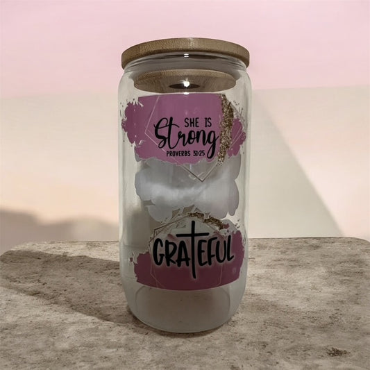 She is Strong 16oz Glass Tumbler