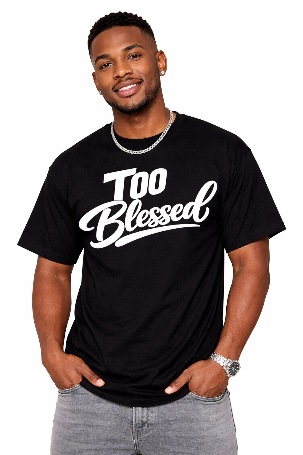 Too Blessed – Bold Faith Statement Black T-Shirt