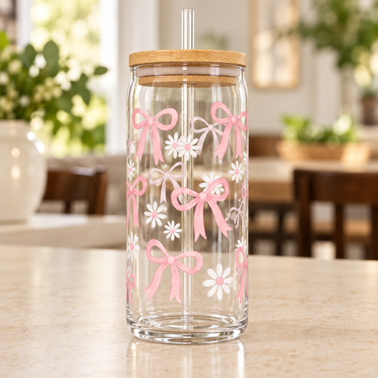 Bows and Daisies 20oz Glass Tumbler