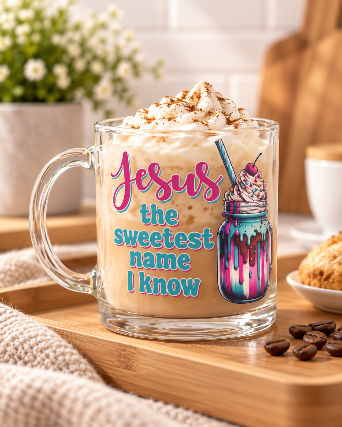 Jesus the Sweetest Name I Know 17oz Glass Coffee Mug | Christian Gift
